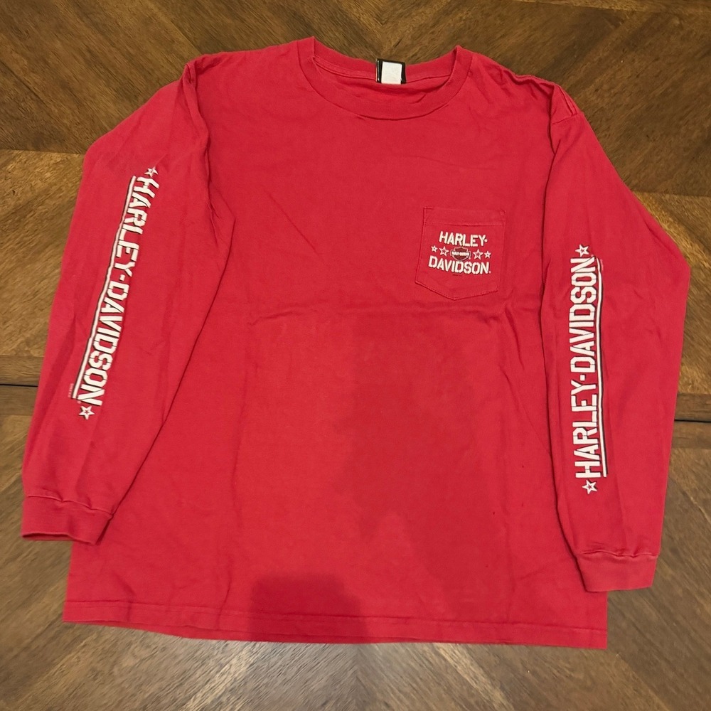 Harley Davidson Dallas Texas Long Sleeve Pocket T-Shirt Red Mens 2X Holoubek